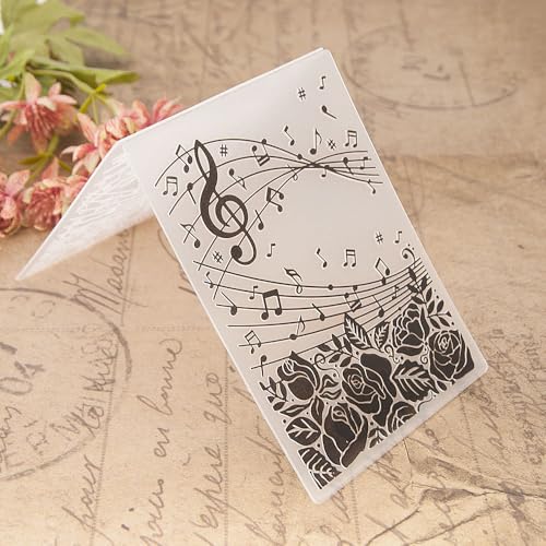 Music Musical Note Background Pattern Plastic Embossing Folder, 3D Textured Impressions Rose Leaves Background Embossing Folder Template for Card Making Scrapbooking Paper Craft Album Stamps DIY Décor - color: Music Musical Note Rose Leaves
