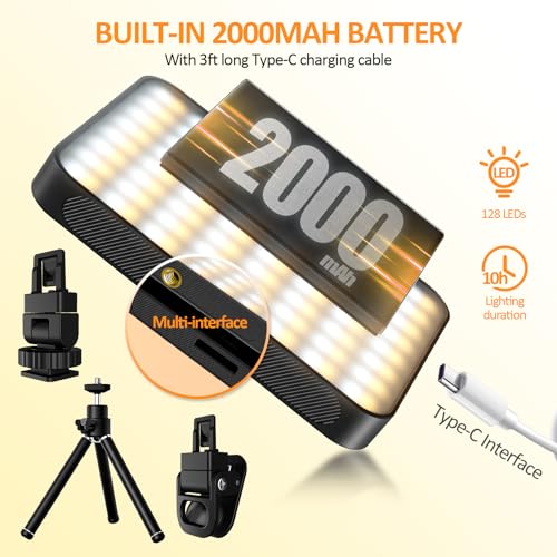 Magnetic Selfie Light,Phone Light Clip On with 128 LEDs & 3 Colors for Laptop,Tablet,Makeup,Video,Vlog,Live Streaming,Photo,Zoom Meetings,YouTube ect (Black)