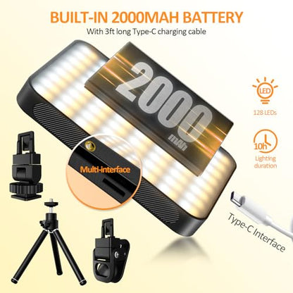 Magnetic Selfie Light,Phone Light Clip On with 128 LEDs & 3 Colors for Laptop,Tablet,Makeup,Video,Vlog,Live Streaming,Photo,Zoom Meetings,YouTube ect (Black)