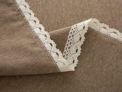 EHouseHome Faux Linen Tablecloth with Lace Trim - Waterproof/Spill Proof/Stain Resistant/Wrinkle Free/Oil Proof - for Banquet, Parties, Dinner,Kitchen,Wedding,Coffee,Holiday,Flax,Rectangle 52x70Inch - color: Flax, size: 70" x 52" (Rectangular)