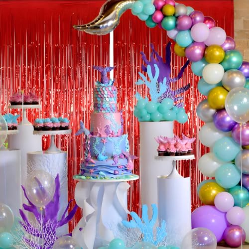 Valentines Day Keyali 2 Pack 3.3 * 8.3 ft Foil Curtain Metallic Tinsel Fringe Curtains Photo Booth Props Backdrop for Birthday Wedding Engagement Baby Shower Christmas Holiday Celebration Partyl,Red - color: Red, size: 2 Pack