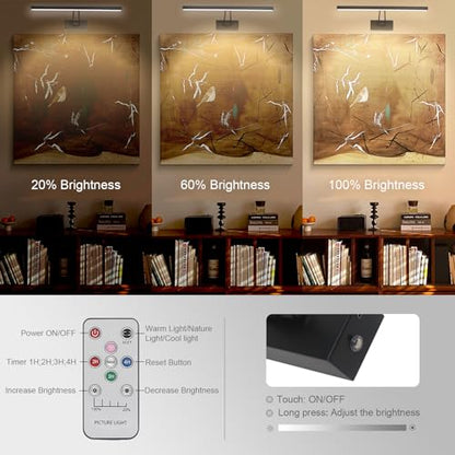 Picture Light, 13.5" Art Light, Black Picture Light Battery Operated,3CCT,Wireless Picture Lights with Remote, Light Over Picture Frame for Wall Painting(Black) - color: Matt Black, size: 13.5inches