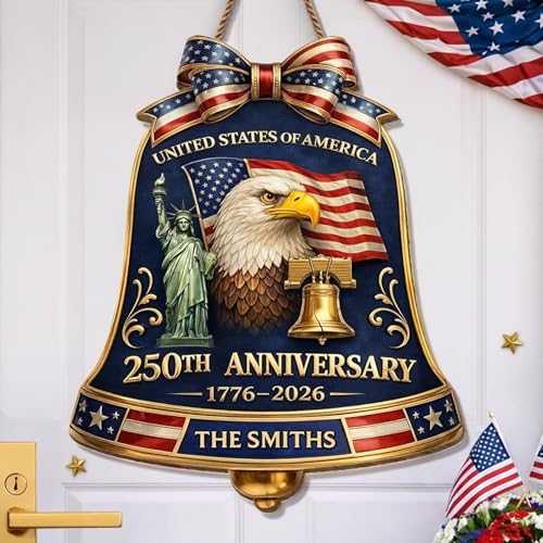 Personalized 250th Anniversary Patriotic Wood Wreath Door Sign 1776-2026, Custom Family Name Round Door Hanger, Independence Decor, Decoration Gifts, Gift For Mom, Dad, Brother, Family /7 - color: Design 07