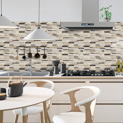 VICCI 12-Sheets Peel and Stick Tile Backsplash 12" x 12" 3D Vinyl Self-Adhesive Wall Stickers Tiles Decals for Kitchen Backsplash Bathroom Laundry Room (Beige & Yellow & Brown) Textured Style - color: Spt-004, size: 12 x 12 inch (3D Textured style)