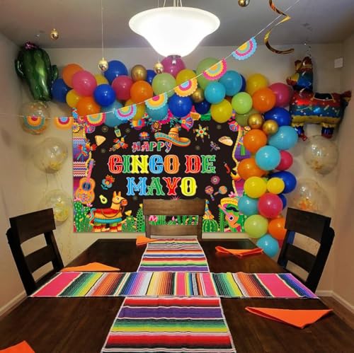Cinco De Mayo Banner Backdrop 8x6FT Mexican Fiesta Photography Background Mexican Theme Party Decorations Supplies Photo Props - size: 8x6FT：96'x72'