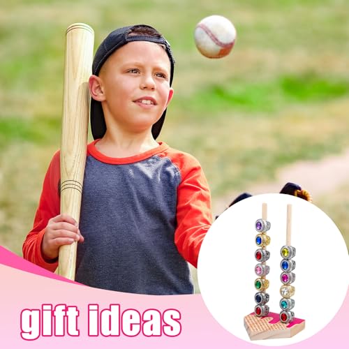 Amyhill 2 Sets Ice Cream Drip Baseball Ring Holder 10 Inch Wooden Softball Championship Ring Display Stand Stacked Storage Organizer Christmas Birthday Gift Ice Cream Drip Baseball Party Decorations