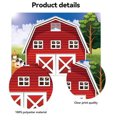 Cartoon Farm Photography Backdrop 8x6ft Animals Rustic Farmhouse Red Barn Photo Background for Kids Birthday Party Decoration Barnyard Baby Shower Newborn Photobooth Banner - size: 8x6 FT