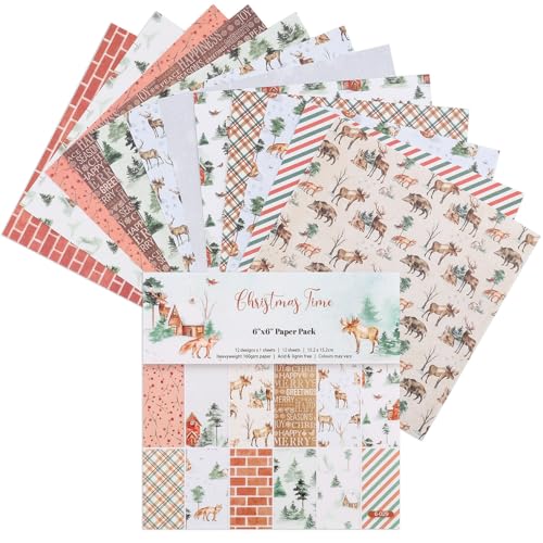 12 Sheets Scrapbook Paper Pads, 12 Designs 6"x6" Single Sides Patterned CardStock Papers, 160gsm Decorative Background Craft Paper, Scrapbooking Pad for Card Making DIY Projects(Christmas) - color: Christmas