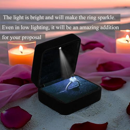 GBYAN Velvet Ring Box with LED Light Jewelry Display Gift Box for Proposal,Engagement, Wedding - color: Black
