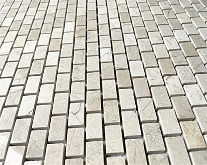 Stone Center Online Crema Marfil Marble 5/8x3/4 Mini Brick Mosaic Tile Polished Kitchen Bath Wall Floor Backsplash Shower (1 Sheet)