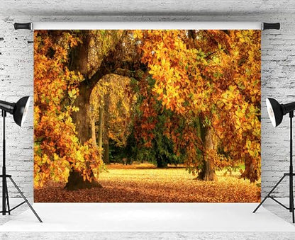 7x5ft Fall Forest Backdrop Fall Leaves Autumn Tree Nature Park Scenery Photography Background Fall Family Wedding Party Outdoor Decorations Supplies Photo Booth Props - size: 7x5ft