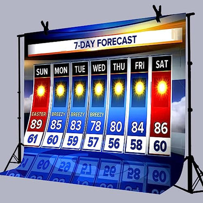 Weather Forecast Backdrop 7x5ft Seven-Day Broadcast Sunny Day Photo Background Business Study Portrait Studio Prop Wallpaper RBJMYLU225 - size: polyester microfiber fabric-7x5ft