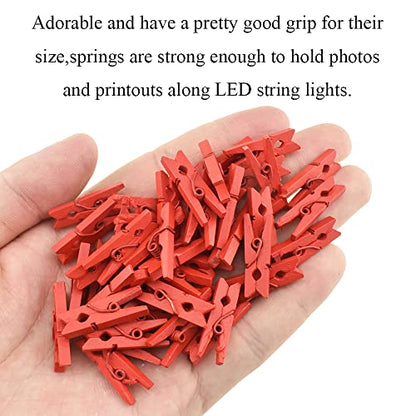 HAHIYO Red Wooden Clothes Pins Clothespins Mini Aviod Fall Apart 1 Inches Length 80 Pack Strong Springs No Rust No Discoloration for Laundry Bathroom DIY Craft Photos Food Opened Bags - size: Red 1 inches 80 Pack