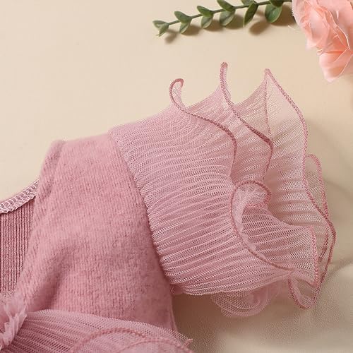 Ylsteed Newborn Photography Outfits Girl Lace Romper with Headband Photo Shoot Outfits Girls Photo Props-Ruffles Cameo - color: Cameo
