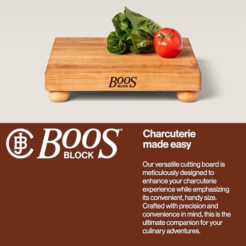 John Boos B Series Square Wooden Maple Cutting Board 12”x12” – 1.5” Thick, 6-lb Non-Reversible Butcher Block with Wood Bun Feet & Edge-Grain - color: Maple with Wood Feet, size: 12"L x 12"W