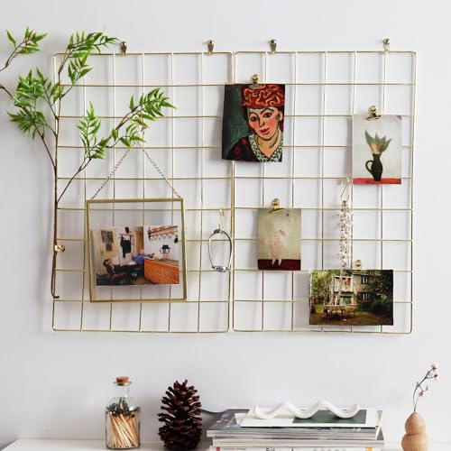 Metal Mesh Wall Grid Panel for Photo Display,Message Board,Size: 17.5" x 11.8",Pack of 2 (Gold) - color: Gold