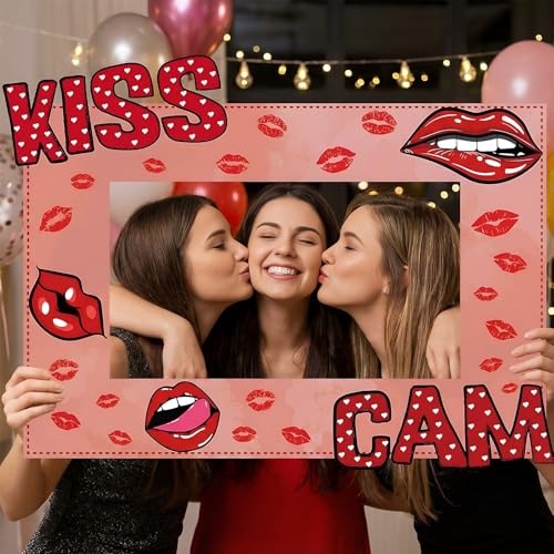 RattanView Large Size Wedding Poto Booth Props, 31.5 X21.6in Kiss Cam Frame Cardboard Cutout Valentines Photo Booth Photography for Galentines Day Party Wedding Birthday Decorations(Lip Print) - style: Lip Print