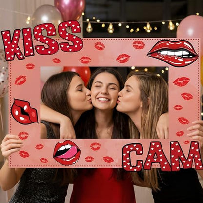 RattanView Large Size Wedding Poto Booth Props, 31.5 X21.6in Kiss Cam Frame Cardboard Cutout Valentines Photo Booth Photography for Galentines Day Party Wedding Birthday Decorations(Lip Print) - style: Lip Print