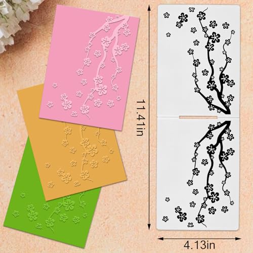 Threetols Flower Embossing Folder, Branch Background Embossing Folder for Card Making, Flower Frame DIY Plastic Scrapbooking Photo Album Card Paper DIY Craft Template Mold - color: FLOWER
