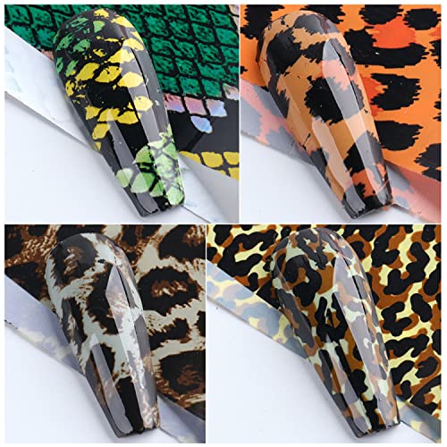 Leopard Nail Art Foil Transfer Stickers Laser Nail Foil Decals Supplies Animal Texture Designs Glue Transfer Sticker for Women Fingernails and Toenails Decorations Manicure Tips 10Sheets - style: Leopard Print