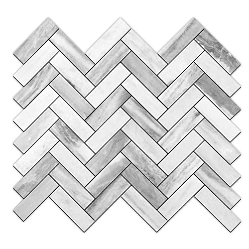 STICKGOO Herringbone Peel and Stick Backsplash, 10 Sheets Marble Grey Look Stick on Backsplash for Kitchen Wall Decor, PVC Self Adhesive Tiles - color: Grey wood grain marble