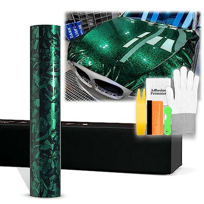 20"x60" (1.6FTx5FT) Emerald Green PET Marble Forged Carbon Fiber Textured Gloss Vinyl Wrap Auto Car Sticker Decal Film Sheet Bubble Free Air Release Technology with Tool Kit - color: Emerald Green, size: 20"x60" (1.6FTx5FT)