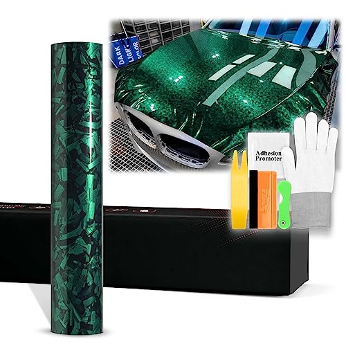 20"x60" (1.6FTx5FT) Emerald Green PET Marble Forged Carbon Fiber Textured Gloss Vinyl Wrap Auto Car Sticker Decal Film Sheet Bubble Free Air Release Technology with Tool Kit - color: Emerald Green, size: 20"x60" (1.6FTx5FT)