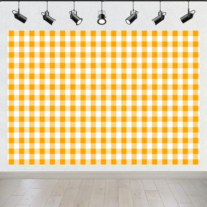 BELECO 20x10ft Fabric Yellow and White Checkered Backdrop Yellow Gingham Pattern Plaid Texture Background BBQ Picnic Party Decorations Birthday Baby Shower Shoot Photo Props - size: 20x10ft