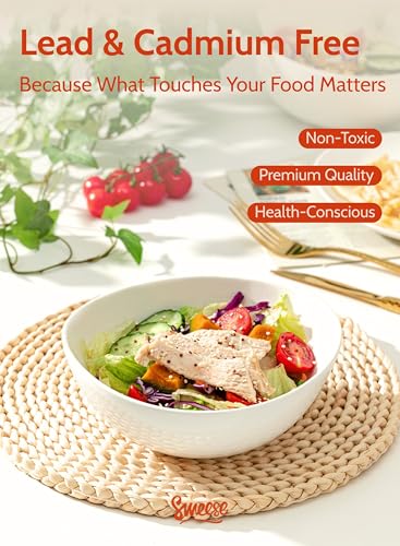 Sweese 28 oz Large White Porcelain Bowls - Set of 6 Salad, Pasta, Soup & Serving Bowls, Big Ceramic Dinner Bowls - color: White, style: Large (28 oz)