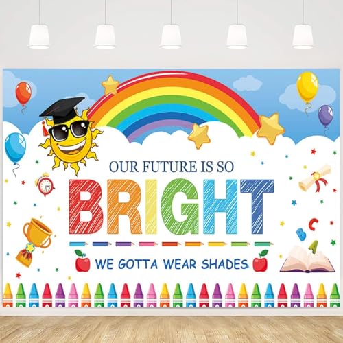 MEHOFOND Preschool Kindergarten Graduate Backdrop Bright Future Graduation Decor Congrats Class of 2026 Kids Congrats Grad Rainbow Background Photo Props 7x5ft - color: Blue, size: 7x5ft
