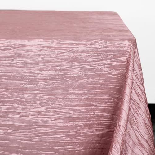 YOUR CHAIR COVERS - 90 x 132 inch Rectangular Crinkle Taffeta Tablecloth - Dusty Rose, Rectangle Table Linens for 6 ft Rectangular Tables, Wedding Crushed Table Cloth - color: Dusty Rose, size: 132" x 90" (Rectangular)