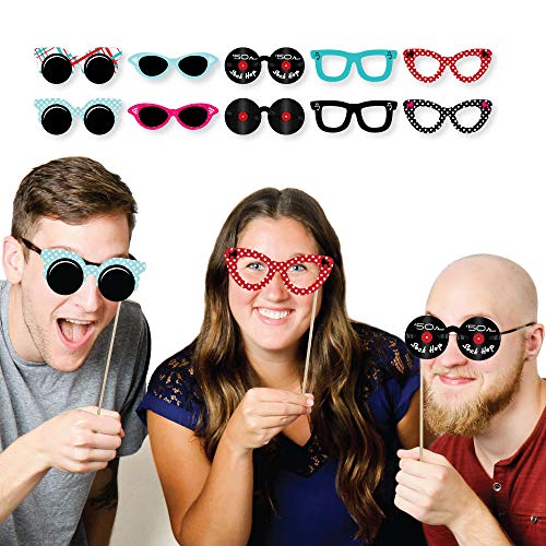 Big Dot of Happiness 50's Sock Hop Glasses - Paper Card Stock 1950s Rock N Roll Party Photo Booth Props Kit - 10 Count