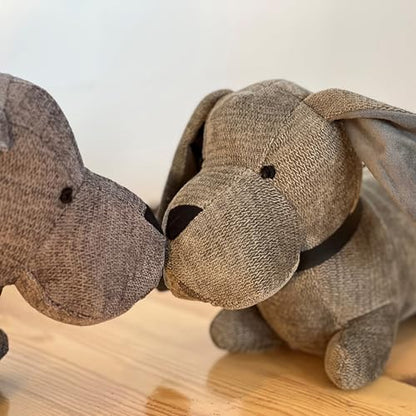 WHW Whole House Worlds Weighted Puppy Dog Door Stoppers, Set of 2, Floppy Ears, Brown Grey, Black Noses, Long Daschund Tummies, Tails Up, Chenille Polyester, 15 Inches - color: Puppy Dog Door Stoppers, Set of 2,