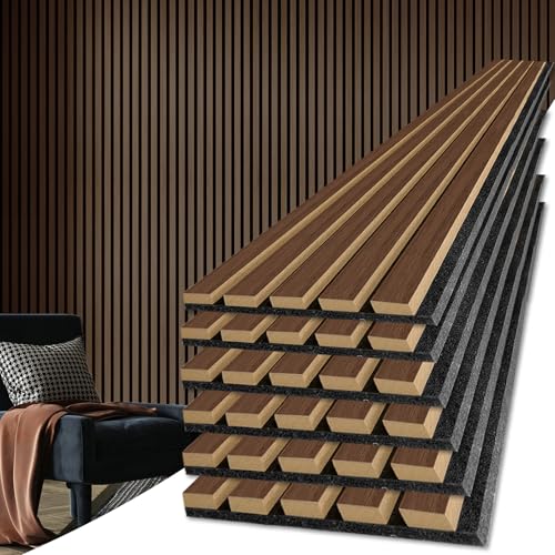 Art3d 6-Pack Acoustic Wood Slat Wall Panels for Interior Decor, 3D Fluted Sound Absorbing Wood Paneling for Accent Wall Ceiling Kitchen Living Room Bedroom Office, 94.5 x 7.9 inch Deep Walnut - color: Dark Walnut, size: 6Pcs - 94.5 * 7.9 inch