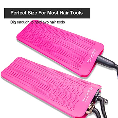 ANGENIL Resistant Silicone Mat Pouch for Hair Straightener Professional Beach Wave Curling Iron 2 in 1, Titanium Ceramic Flat Iron, Curling Wand, Crimper Hair Iron Tools, Food Grade Silicone, Pink - color: Rose Red