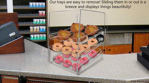 Marketing Holders 3 Tray Bakery Display Case Commercial Pastry Bin 12.75" x 16.75" for Baked Goods with 3 Removable Trays Clear Acrylic Countertop Storage - size: Pastry Cabinet 3 Tray