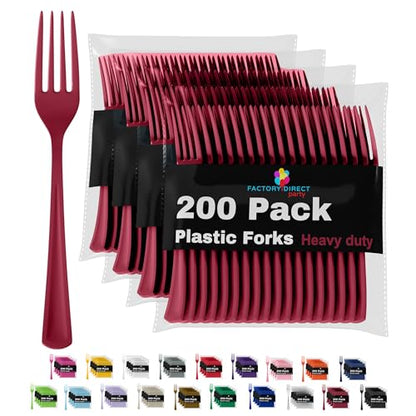 Party Solids Burgundy Plastic Forks 200 Pieces Burgundy Forks Disposable Utensils Heavy Duty Plastic Cutlery Set Disposable Cutlery Sets Flatware Sets Silverware Set Party Supplies & Party Tableware - color: Burgundy