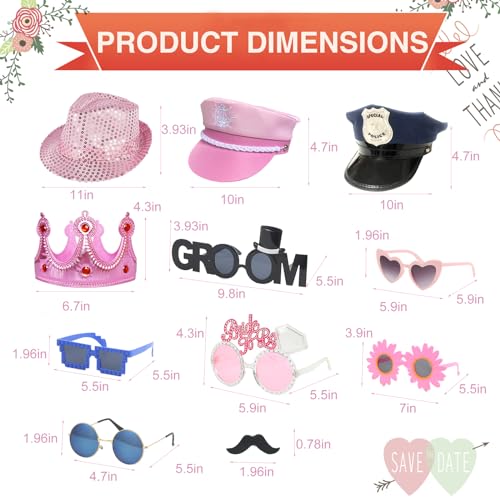 18 Pcs Fun Photo Booth Props Set for Adults, Novelty Funny Hats and Party Sunglasses, Colorful beards, Photo Booth Props Kit for Wedding, Bachelorette Party, Birthday, Costume, Events, All Occasions