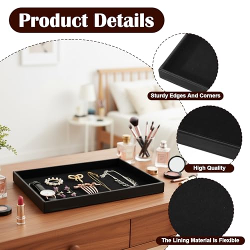 Kifmurase 6 Pack Velvet Jewelry Trays for Drawers, Black Jewelrys Display Tray Stackable Jewelry Organizer Trays Bracelet Ring Earring Necklace Organizer Empty Plate for Drawers Countertop