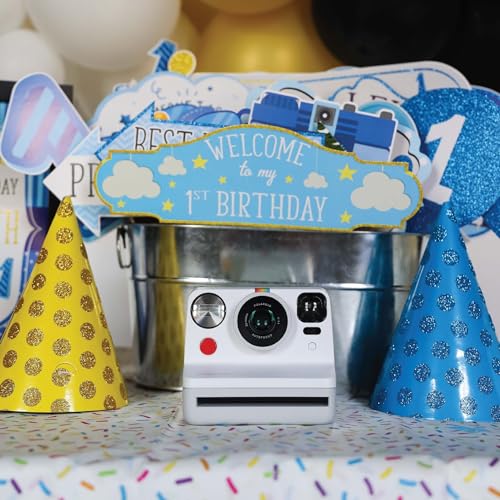 1st Birthday Boy Photo Booth Props - 41-pc Photobooth Kit with 8 x 10-Inch Sign, 60 Adhesive Pads, 45 Sticks - First Birthday Photo Kit