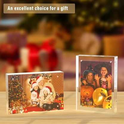 HELPLEX Acrylic Picture Frames 2.5x3.5, 5 Pack Magnetic Double Sided Clear Frameless Frame, 20mm Thick Free Standing Desktop Display Holder for Instant Photo Instax Mini Wallet Size 2x3 Pictures - size: 2.5x3.5(5 PACK)