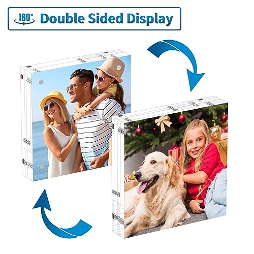 AITEE 5x5 Acrylic Picture Frames 3 Pack, 20% Thicker Block, Clear Picture Frames Freestanding Double Sided Magnetic Acrylic Lucite Frameless Transparent Square Frame Gift for Desktop Display - size: 5x5