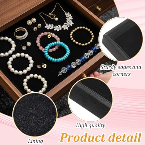 6 Pcs Velvet Stackable Jewelry Tray, Jewelry Organizer and Display for Bracelets Rings Earrings Necklaces, for Drawer and Countertop Showcase, Black