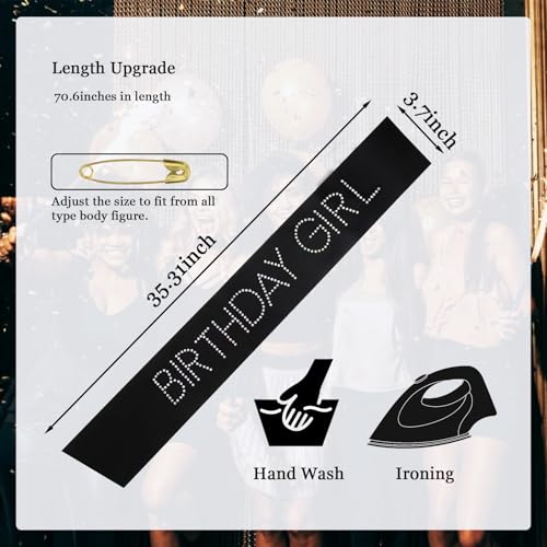 CIEHER Birthday Girl Sash for Women and Girls - Black with Rhinestones - Queen Birthday Gifts and Decorations - color: Black 2
