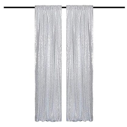 Silver Sequin Backdrop Curtains 2FTx8FT 2 Panels Sparkle Backdrop Curtain Drapes Glitter Backdrop Photo Background for Wedding Baby Shower Xmas Birthday Parties - color: Silver, size: 2FTx8FT-2PCS