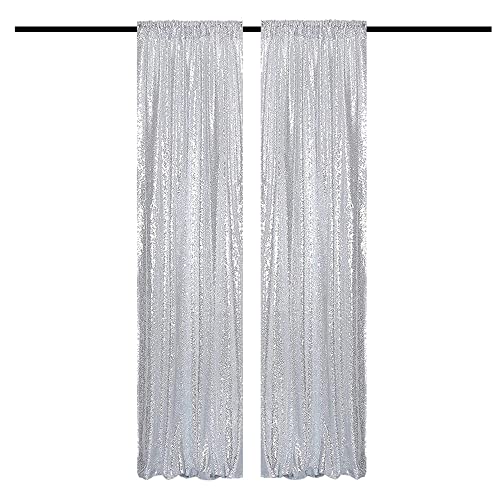 Silver Sequin Backdrop Curtains 2FTx8FT 2 Panels Sparkle Backdrop Curtain Drapes Glitter Backdrop Photo Background for Wedding Baby Shower Xmas Birthday Parties - color: Silver, size: 2FTx8FT-2PCS