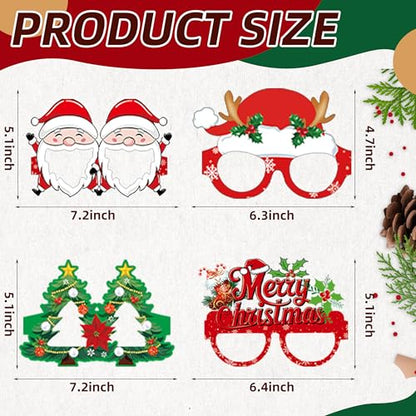 16 Pcs Christmas Paper Glasses Photo Booth Props, Funny Xmas Costume Eyewear with Santa, Snowman, Tree, Reindeer, Penguin, Wreath, and Gingerbread Designs for Adult Holiday Party Supplies