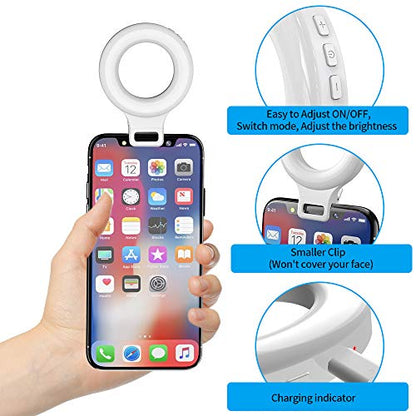 Selfie Ring Light,Rechargeable Portable Clip-on Selfie Fill Light with 60 LEDs,3 Models & 5 Level Brightness for iPhone/Android Smartphone Laptop for Photography,Meetings,Makes up,Tiktok,Live Stream.