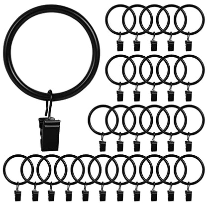 HOOSUN 28 Pack Curtain Rings with Clips,Curtain Hooks for Drapes,Metal Curtain Rod Rings Hook Small Clip,Premium Drapery Hooks,Black Curtain Ring Inside Diameter 1.5 in,Fits Curtain Rod Up to 1.5 in - color: 28 Pack Black 1.5 Inch