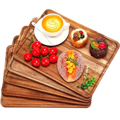 Roowest 5 Pack Solid Acacia Wood Serving Trays for Laser Engraving Rectangular Wooden Board for Food Appetizer Serving Tray Plates for Vegetables Fruit Cheese Housewarming Gifts(14 x 10 Inch) - size: 14 X 10 Inch